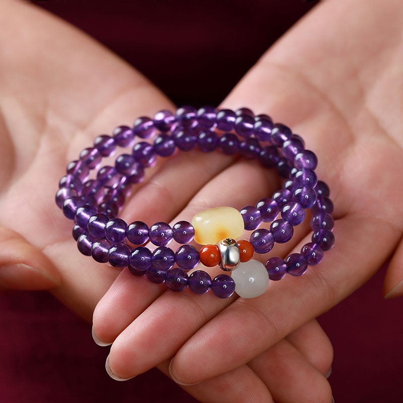 Multi-circle Natural Clear Purple Amethyst Raw Crystal Bracelet with Multiple Gemstones-Lovesyouforever