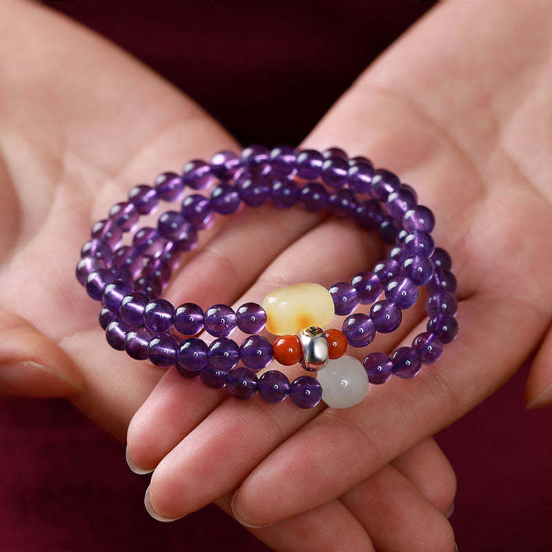 Multi-circle Natural Clear Purple Amethyst Raw Crystal Bracelet with Multiple Gemstones-Lovesyouforever
