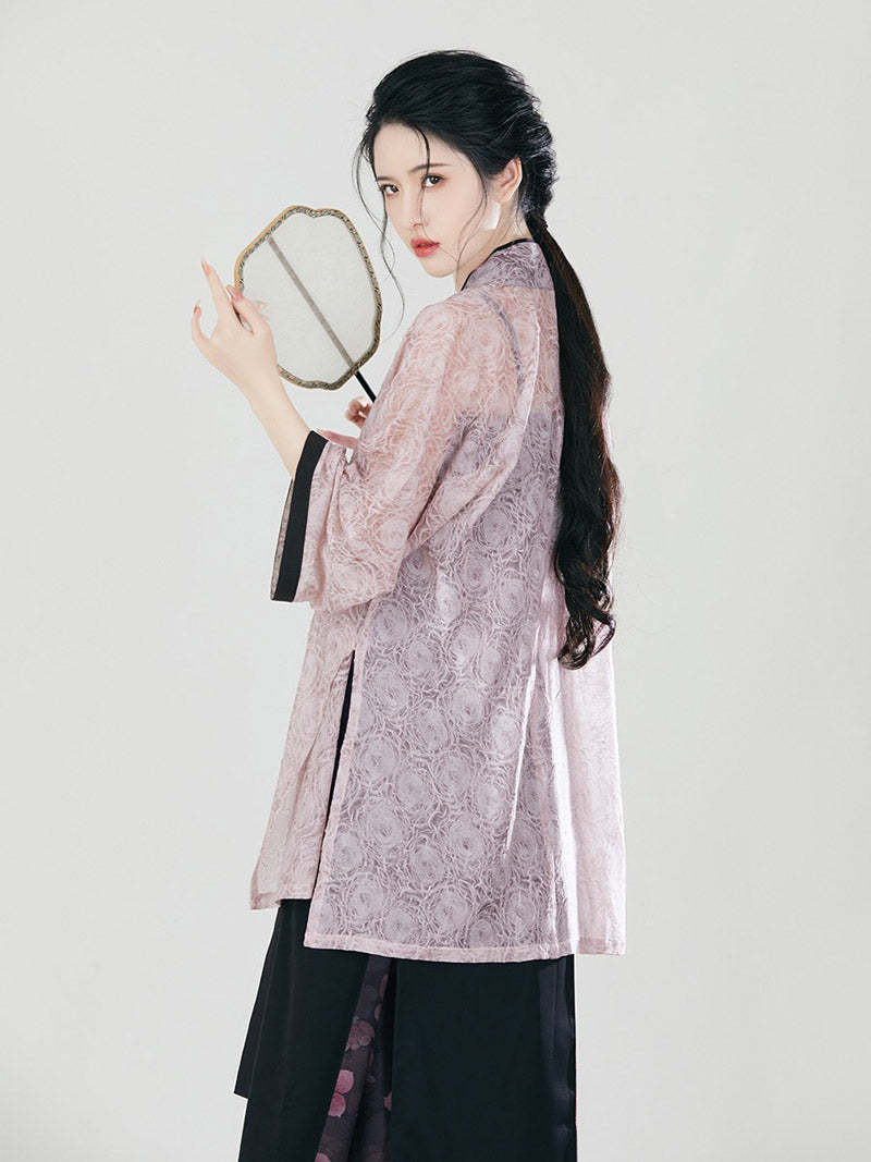 Song Morden Chinese Style Peach Blossom Floral Print Skirt Set-Lovesyouforever