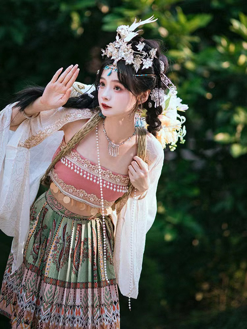 Girl Picking Water Chestnut in the River -  Morden Miao Ethnic Minority Hanfu Skirt Set-Lovesyouforever