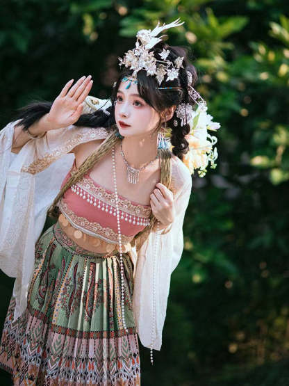 Girl Picking Water Chestnut in the River -  Morden Miao Ethnic Minority Hanfu Skirt Set-Lovesyouforever
