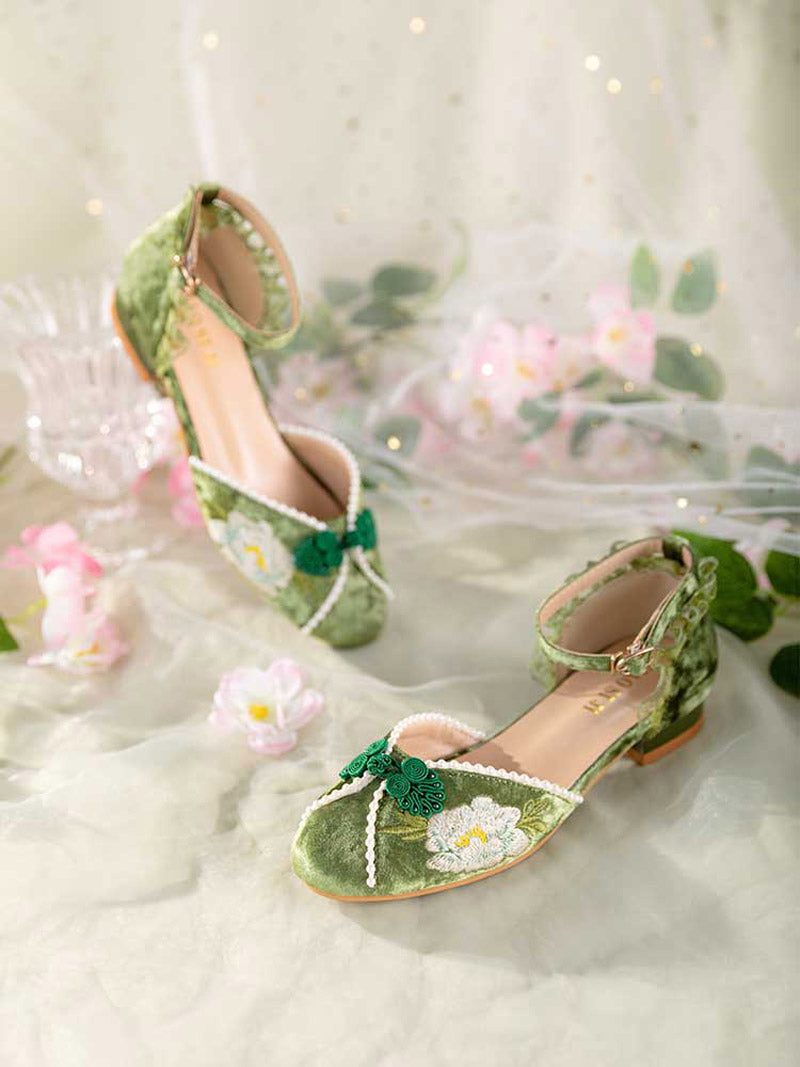 Vintage Chinese Style Embroidered Buckle Mary Jane Shoes-Lovesyouforever