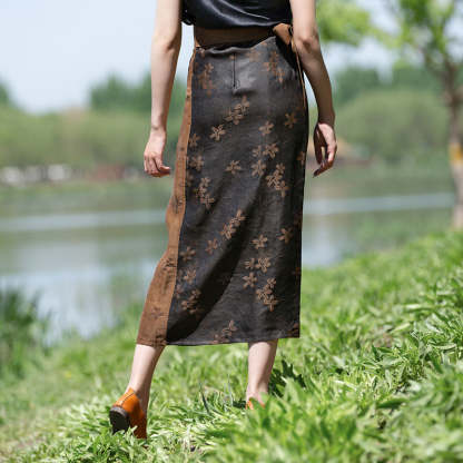 Exclusive Retro Chinese-style Silk Fragrant Cloud Gauze Midi Skirt Mulberry Silk Belted Pencil Skirt-Lovesyouforever