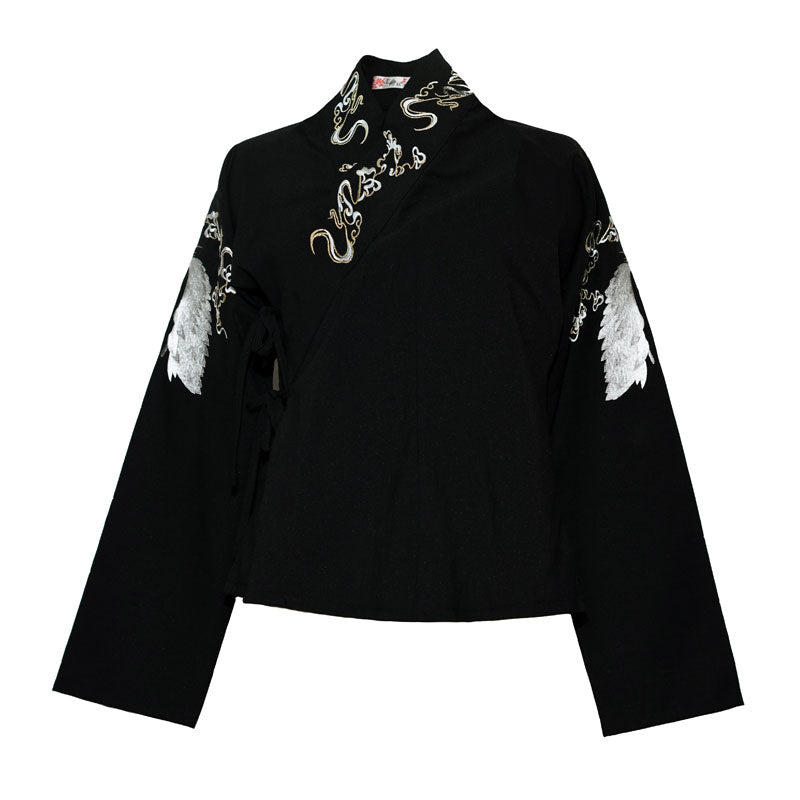 Morden Chinese Style Embroidered Crane Cross Collar Hanfu Shirt Top-Lovesyouforever