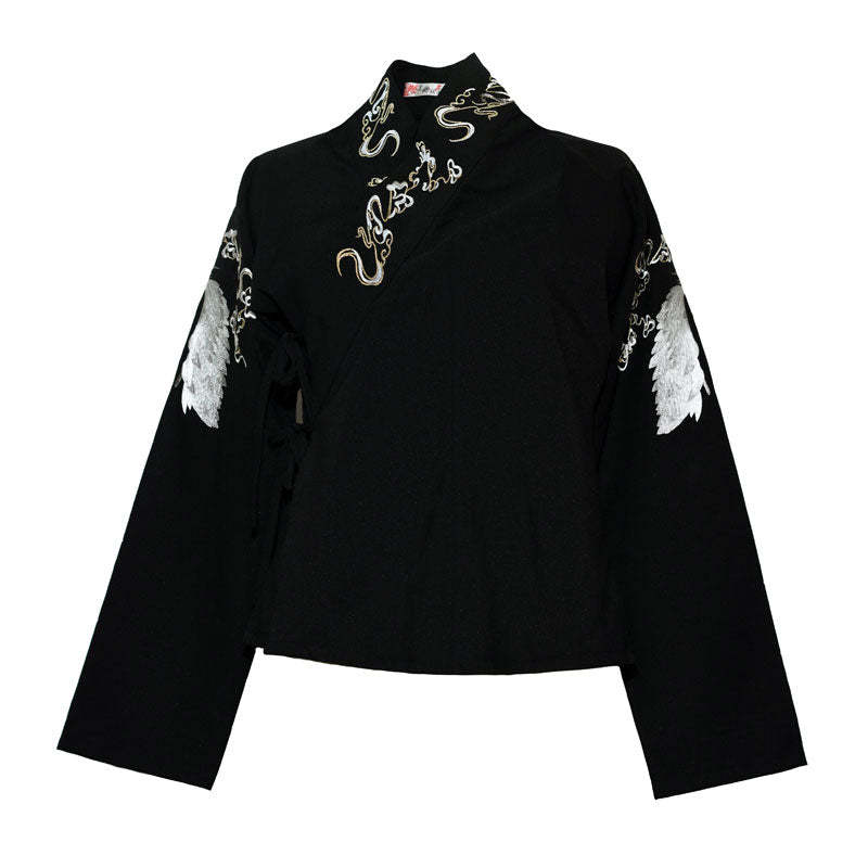 Morden Chinese Style Embroidered Crane Cross Collar Hanfu Shirt Top-Lovesyouforever