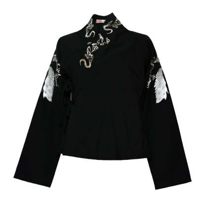 Morden Chinese Style Embroidered Crane Cross Collar Hanfu Shirt Top-Lovesyouforever