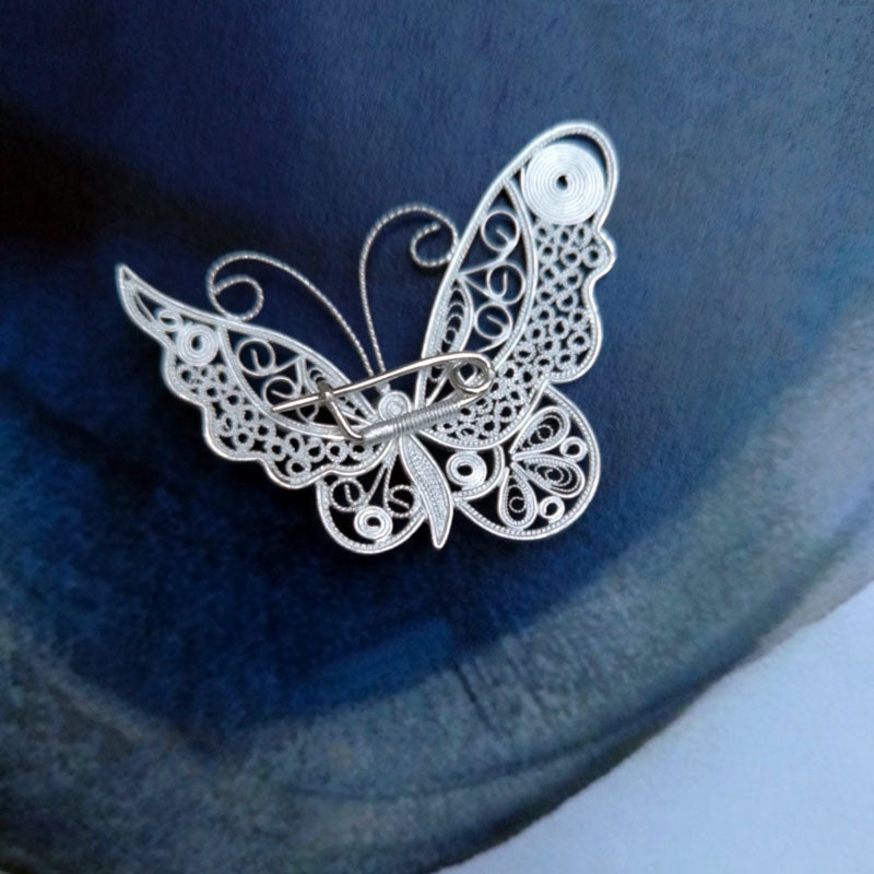 Vintage Plain Silver Filigree Butterfly Brooch Inlaid with Natural Freshwater Pearl-Lovesyouforever