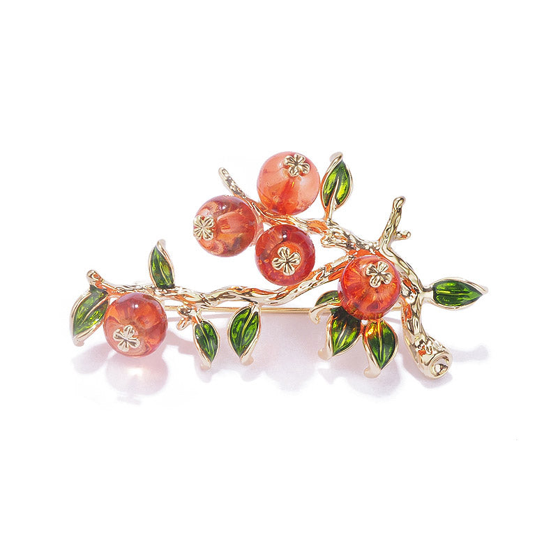 "Shi Shi Ru Yi" - Natural Beauty Glass Persimmon Brooch Perfect Jewelry Gift-Lovesyouforever