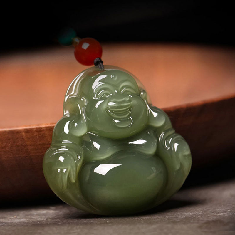 Natural Xinjiang Hetian Jade Green Jade Maitreya Buddha Jade Pendant Necklace-Lovesyouforever