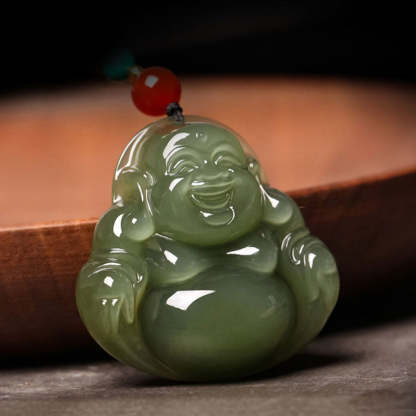 Natural Xinjiang Hetian Jade Green Jade Maitreya Buddha Jade Pendant Necklace-Lovesyouforever