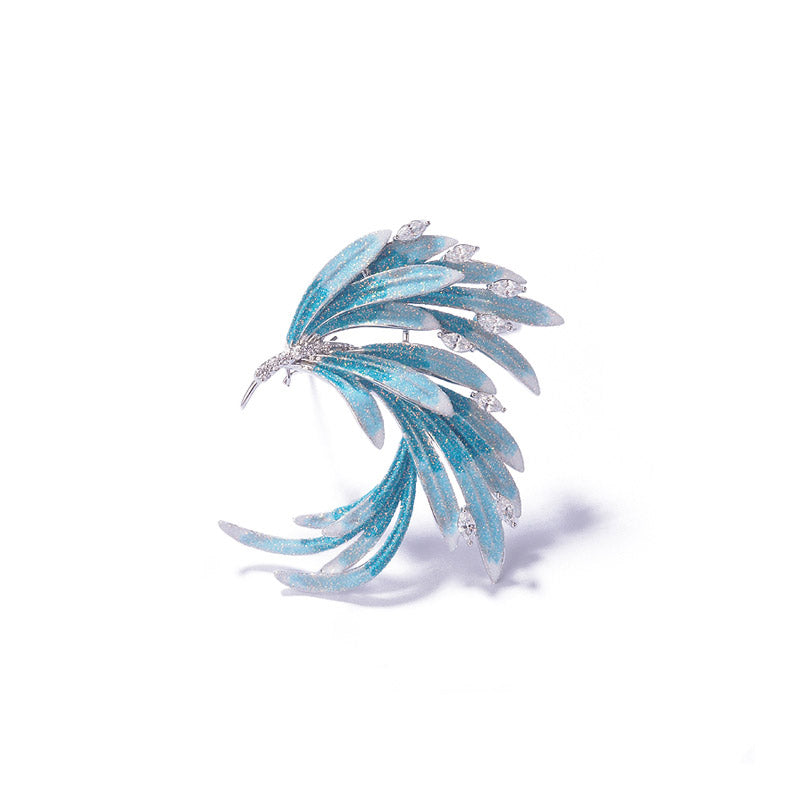Chinese Style Vintage Enamel Inlaid Zircon Blue Gradient Phoenix Tail Brooch-Lovesyouforever