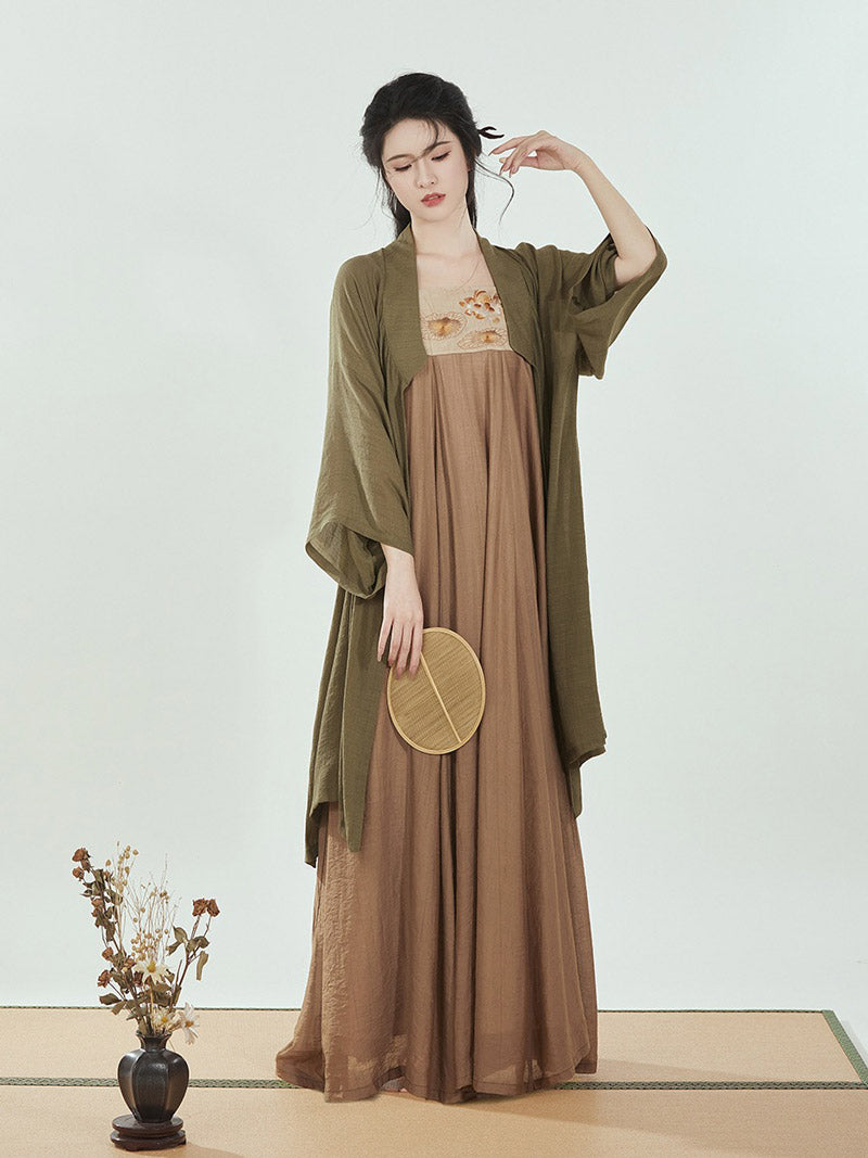 Tang-style Morden Hanfu Chinese Style Lotus Embroidery Droopy Suspender Skirt Set-Lovesyouforever