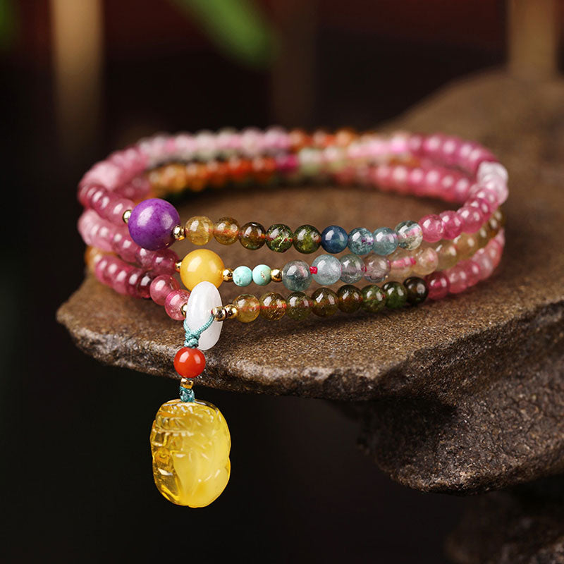 Pink Tourmaline Stacking Bracelet with Multi-Gemstone-Lovesyouforever