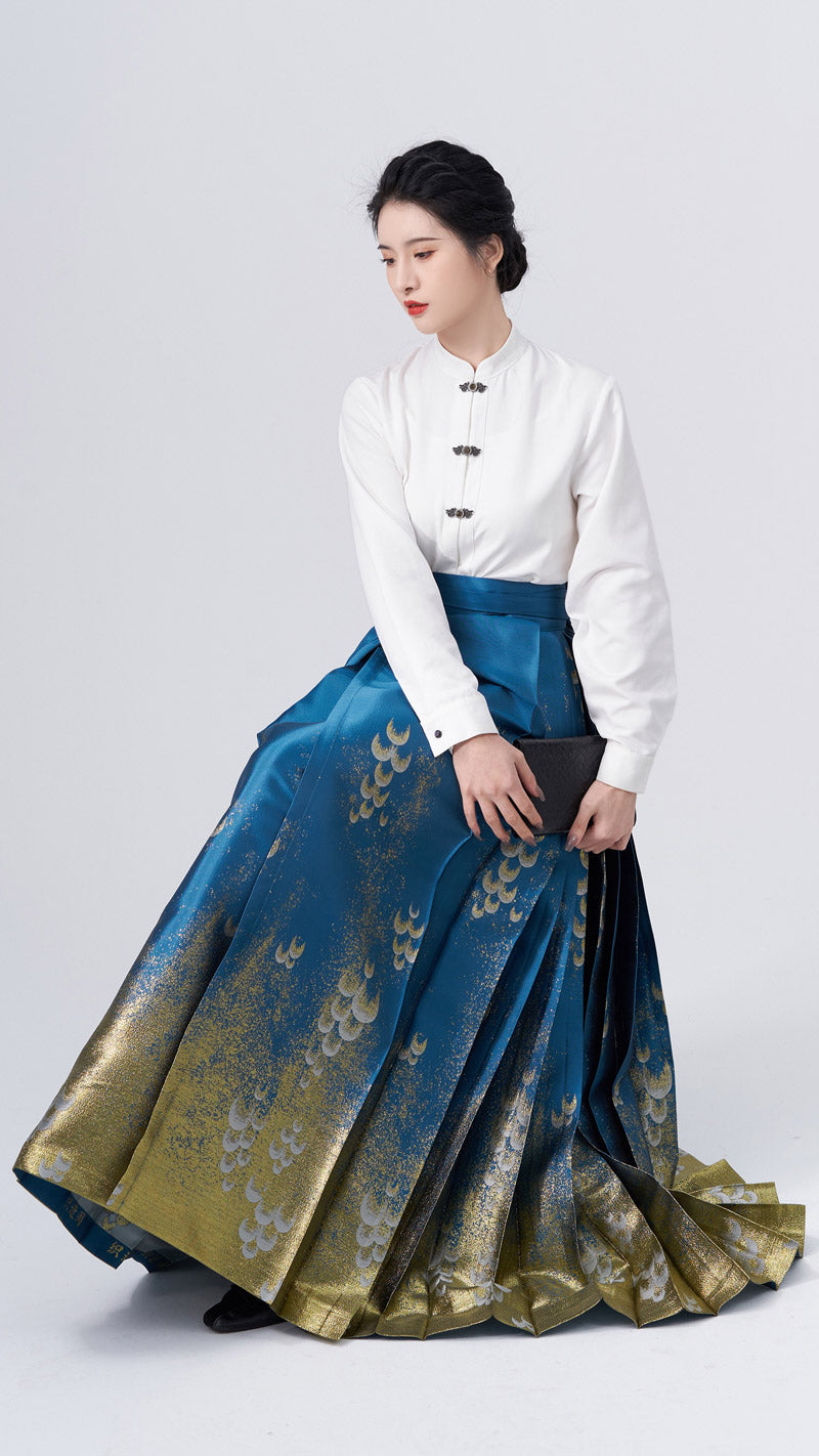 The Sea Glinted in The Moonlight - Embroidery Mamianqun Hanfu Skirt-Lovesyouforever