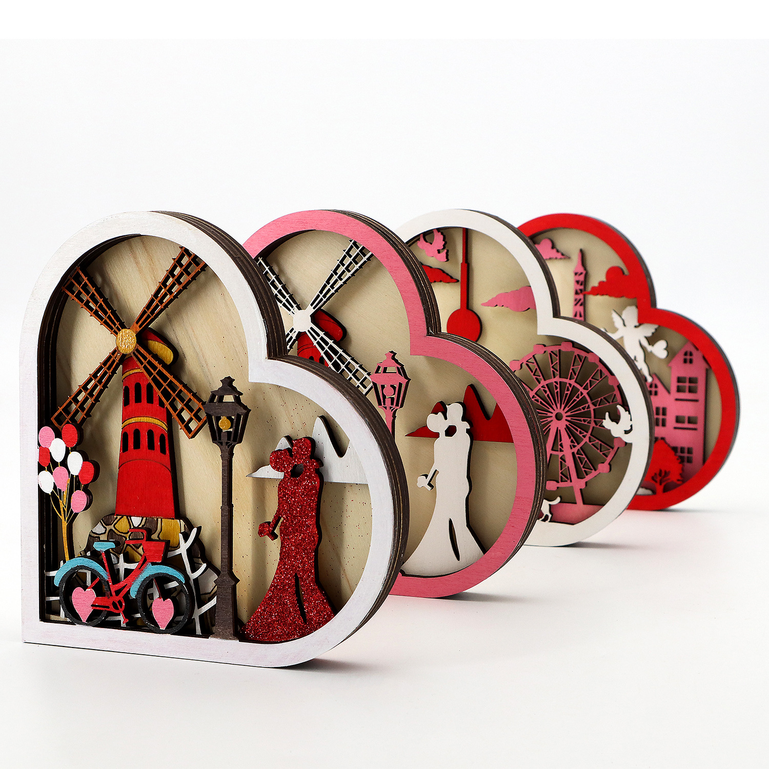 Wooden Hollow Carved Heart Ornament Gift-Desktop Decoration European Style Frame For Couple-Lovesyouforever