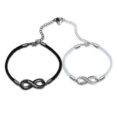 Couple Infinity Bracelet Customized 2 Names Bracelet Set Adjustable Bracelet Personalized Gift for Couples-Lovesyouforever