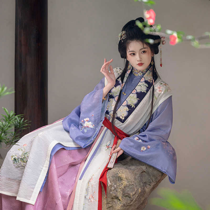Four Seasons of Elegance - Traditional Embroidered Stand Collar Hanfu Mamianqun Skirt Set-Lovesyouforever