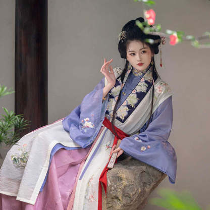 Four Seasons of Elegance - Traditional Embroidered Stand Collar Hanfu Mamianqun Skirt Set-Lovesyouforever