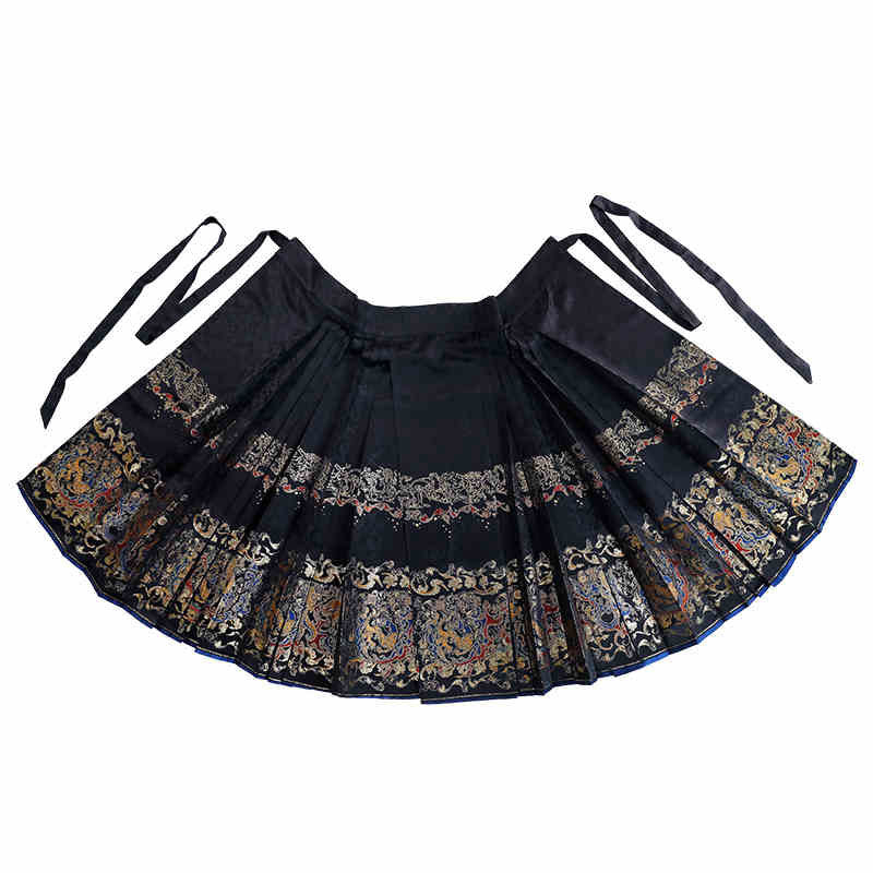 Inspired by Ancient Textile Motifs - Dark Patterned Woven Gold Mamianqun Skirt-Lovesyouforever