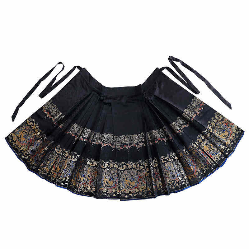 Inspired by Ancient Textile Motifs - Dark Patterned Woven Gold Mamianqun Skirt-Lovesyouforever