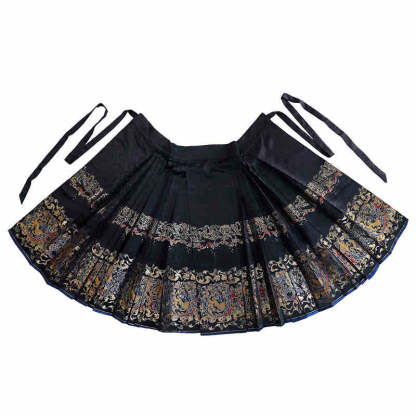 Inspired by Ancient Textile Motifs - Dark Patterned Woven Gold Mamianqun Skirt-Lovesyouforever