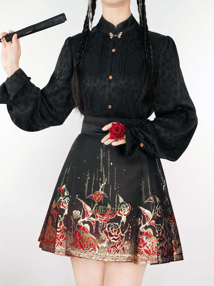 Gilded Roses – Mini Brocade Neo-Chinese Short Mamianqun Skirt-Lovesyouforever