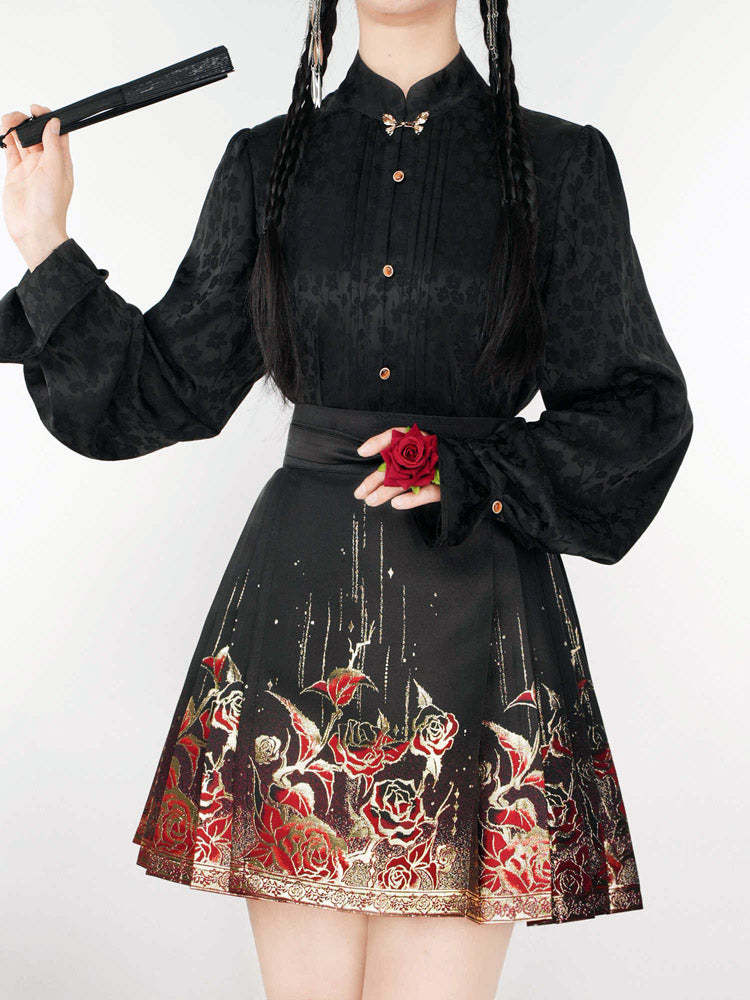 Gilded Roses – Mini Brocade Neo-Chinese Short Mamianqun Skirt-Lovesyouforever