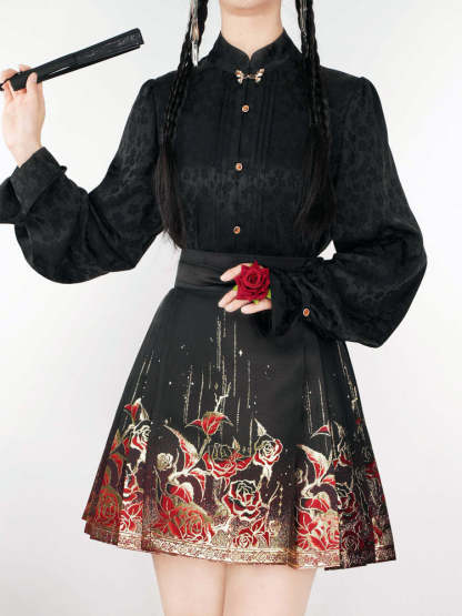 Gilded Roses – Mini Brocade Neo-Chinese Short Mamianqun Skirt-Lovesyouforever
