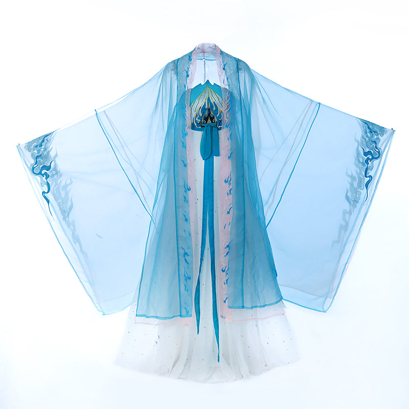 BlueDail Blue Sacred Fire Embroidery Hanfu Clothing Daily Wear(4Pcs)-Lovesyouforever