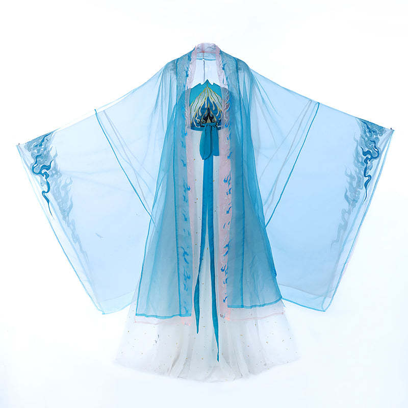 BlueDail Blue Sacred Fire Embroidery Hanfu Clothing Daily Wear(4Pcs)-Lovesyouforever