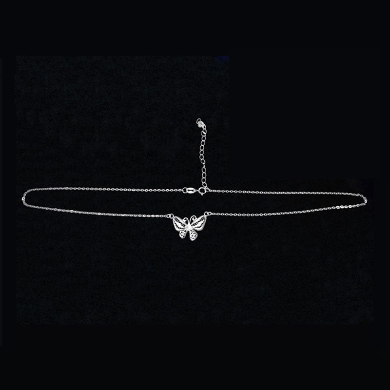 Exquisite Plain Silver Filigree Butterfly Necklace Inlaid with Natural Freshwater Pearls-Lovesyouforever