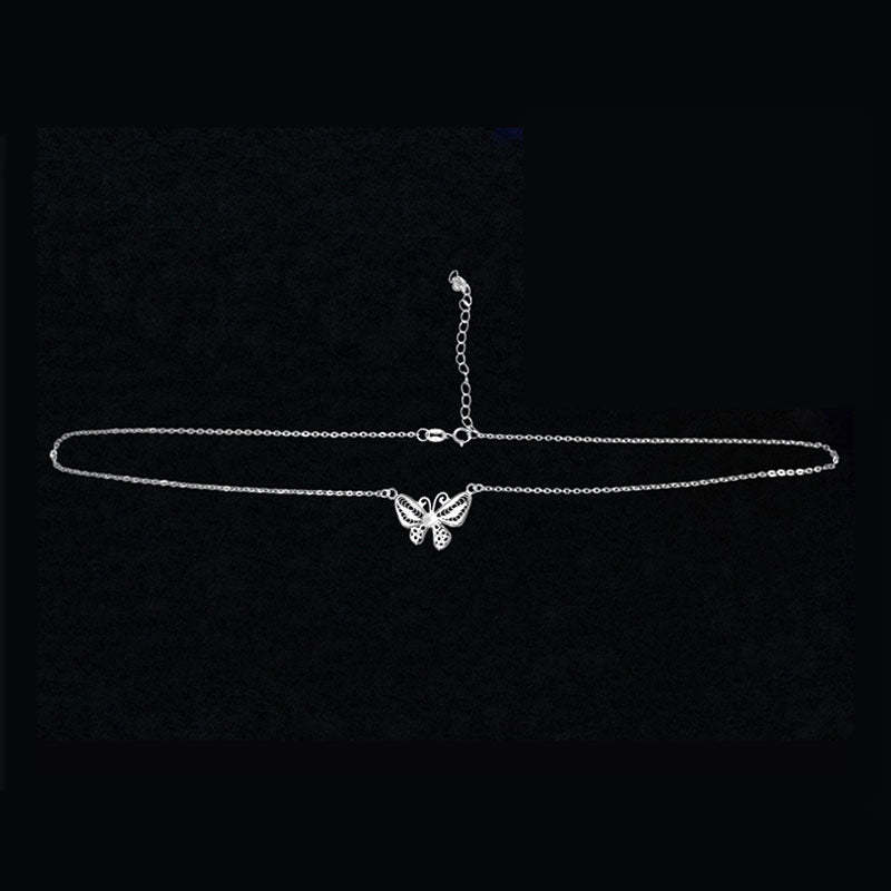 Exquisite Plain Silver Filigree Butterfly Necklace Inlaid with Natural Freshwater Pearls-Lovesyouforever