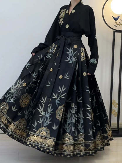 Swaying Bamboo Shadows, Glittering Brilliance, Radiant Beauty - Morden Mamianqun Hanfu Skirt-Lovesyouforever