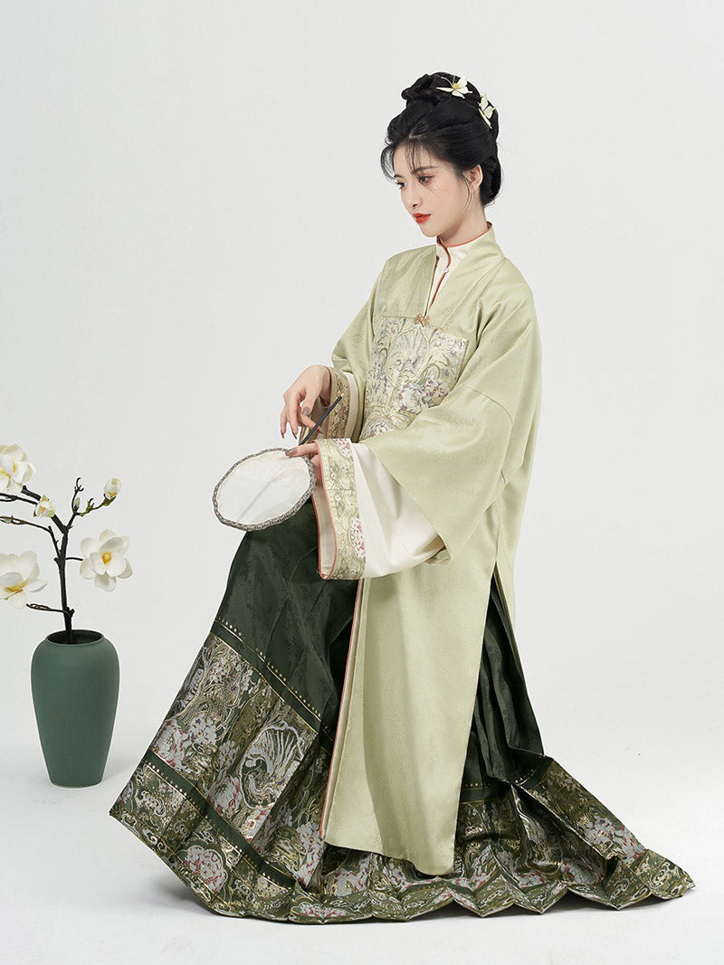 Traditional Ancient Chinese Style Phoenix and Peony Pattern Green Embroidery Mamianqun Hanfu Dress-Lovesyouforever