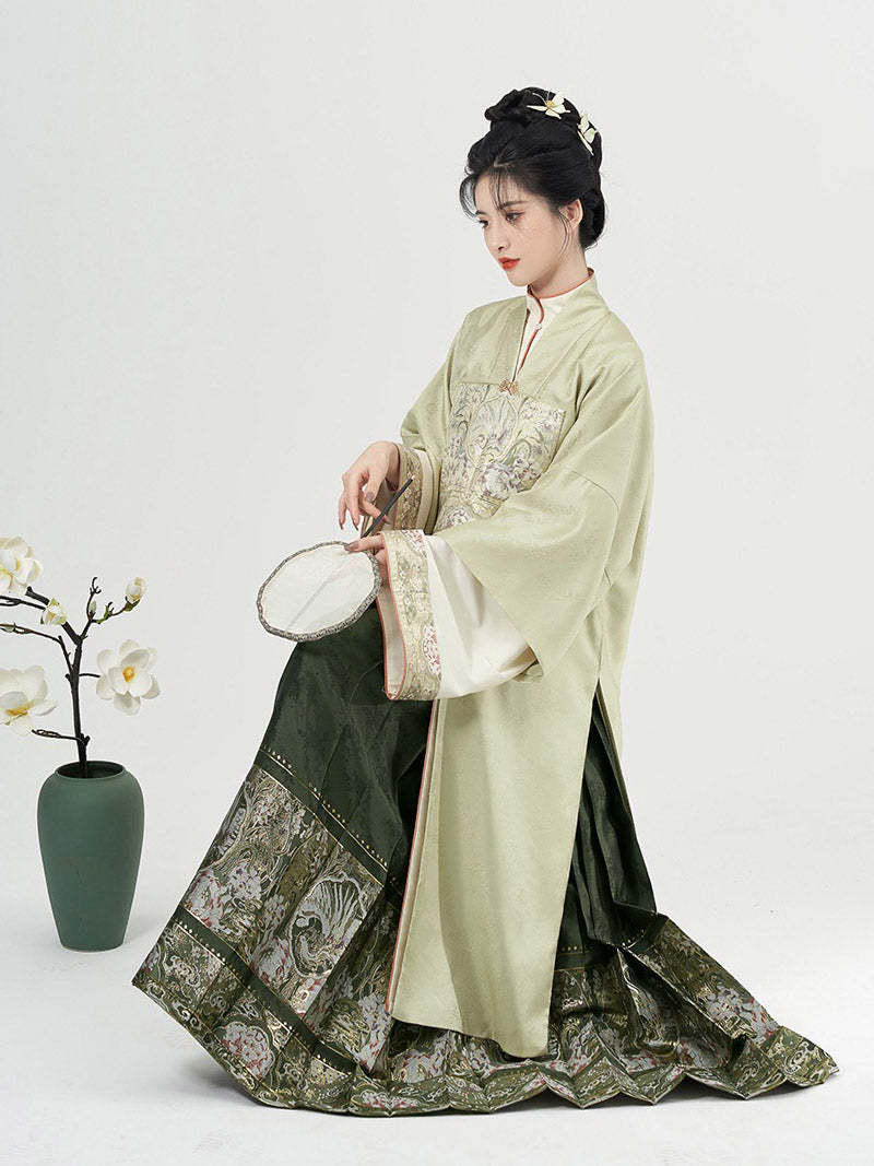 Traditional Ancient Chinese Style Phoenix and Peony Pattern Green Embroidery Mamianqun Hanfu Dress-Lovesyouforever