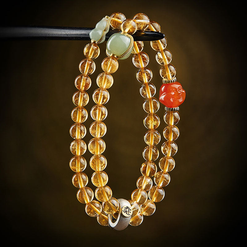 Double Circle Natural Clear Citrine Bracelet with Hetian Jade Multiple Gemstones-Lovesyouforever