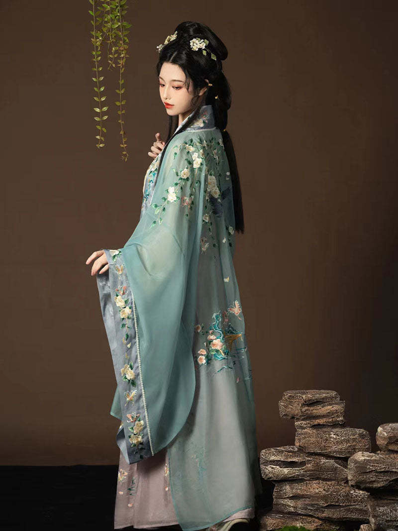 Song of Spring - Peony Flower Embroidery Traditional Hanfu Clothing Chinese Dress for Garden Tea Party-Lovesyouforever