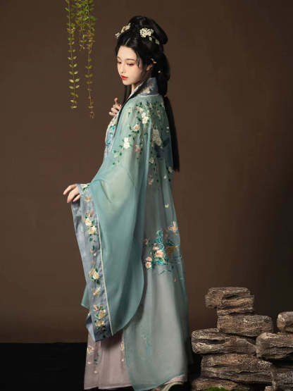 Song of Spring - Peony Flower Embroidery Traditional Hanfu Clothing Chinese Dress for Garden Tea Party-Lovesyouforever