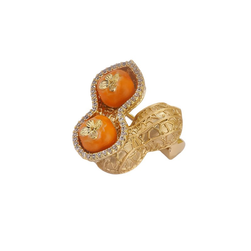 "Hao Shi Fa Sheng" - Natural Inspired Peanut and Persimmon Brooch for Women-Lovesyouforever