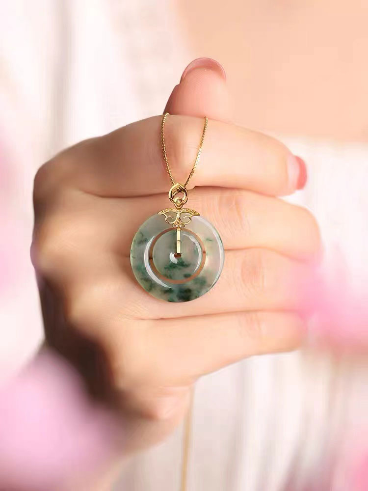 Natural Ice Jadeite Jade Chinese Concentric Knot「Health Harmony & Happiness」Ping An Kou Pendant Necklace for Women-Lovesyouforever