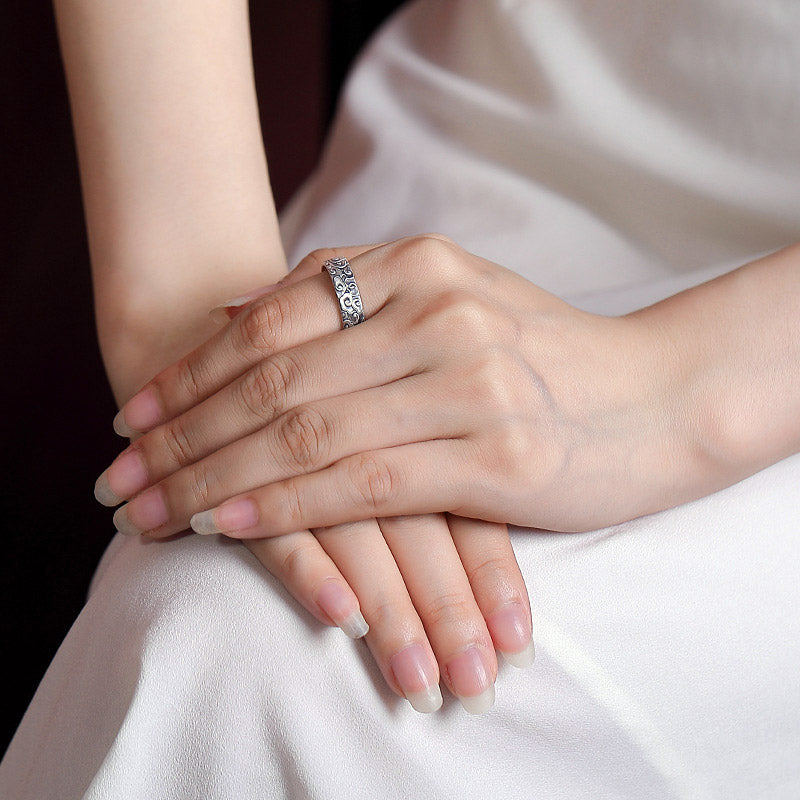 Exclusive Design 999 Sterling Silver Vintage Chinese「Culture and Blessing」Adjustable Ring-Lovesyouforever