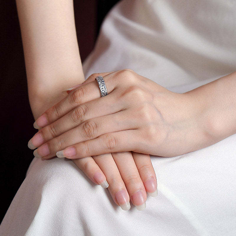 Exclusive Design 999 Sterling Silver Vintage Chinese「Culture and Blessing」Adjustable Ring-Lovesyouforever