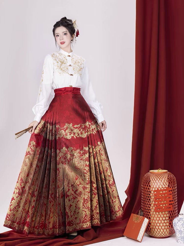 Phoenix Nesting in the Wutong - Red Mamianqun Skirt-Lovesyouforever