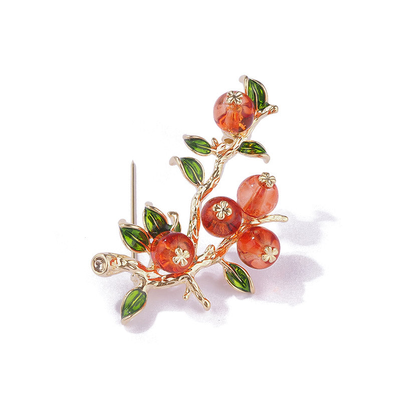 "Shi Shi Ru Yi" - Natural Beauty Glass Persimmon Brooch Perfect Jewelry Gift-Lovesyouforever