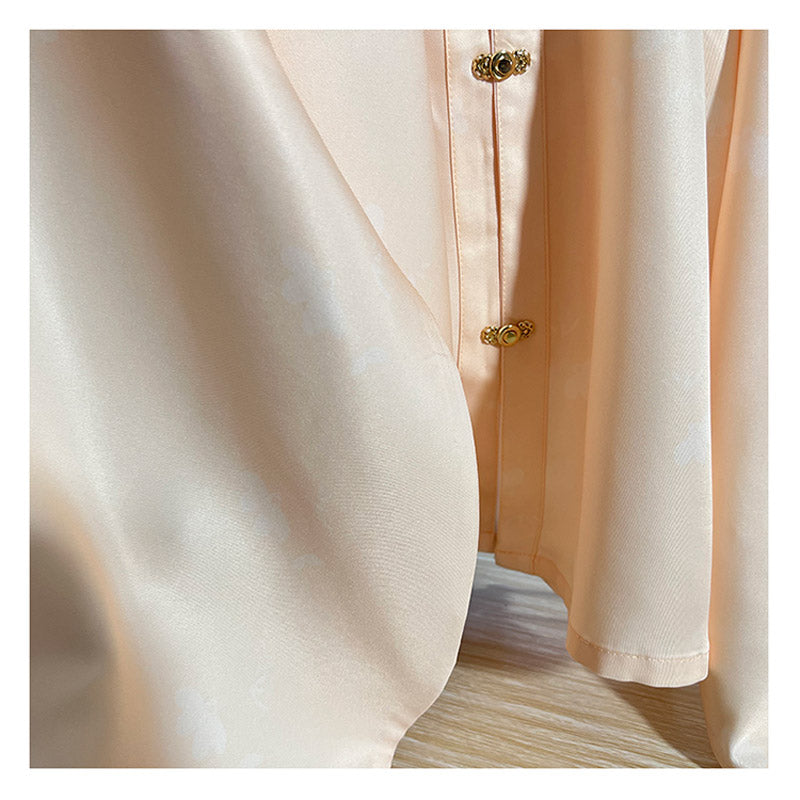 Ming Dynasty Stand-up Collar Han Element Solid Color Front Placket Daily Shirt Top-Lovesyouforever