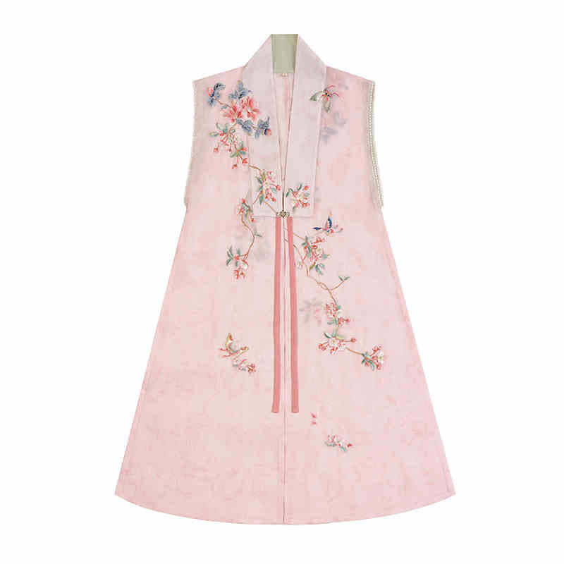 Blossom Season - Pink Traditional Stand-Collar Embroidered Hanfu Dress Set-Lovesyouforever