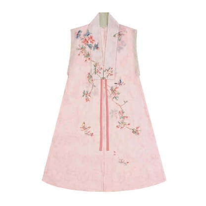 Blossom Season - Pink Traditional Stand-Collar Embroidered Hanfu Dress Set-Lovesyouforever