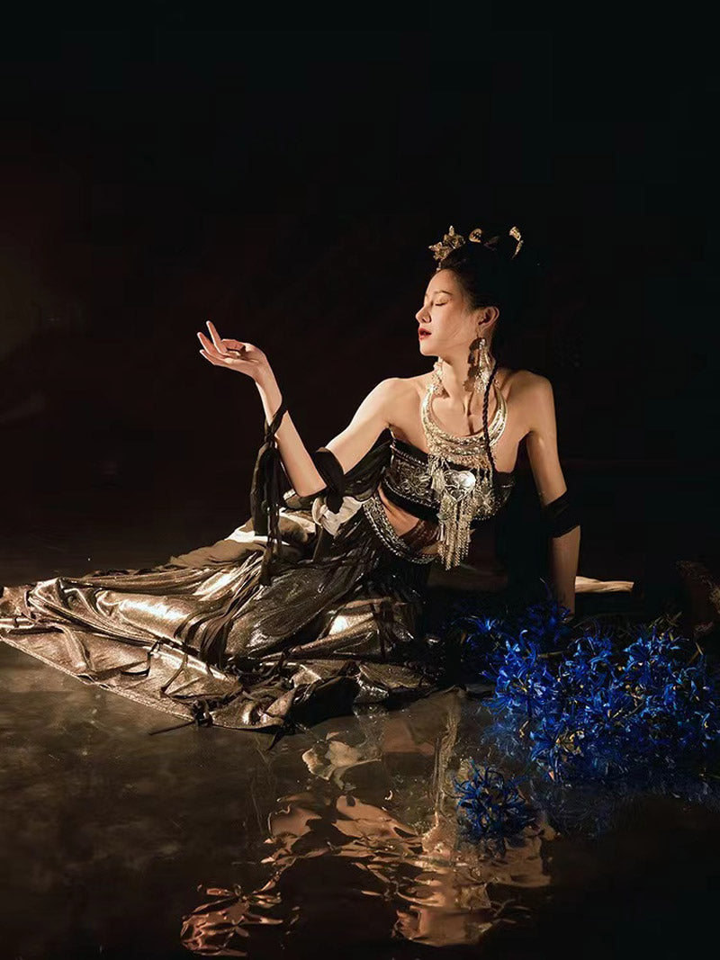 Black Gothic Style Embroidery Dunhuang Feitian Hanfu Costume Skirt Set-Lovesyouforever