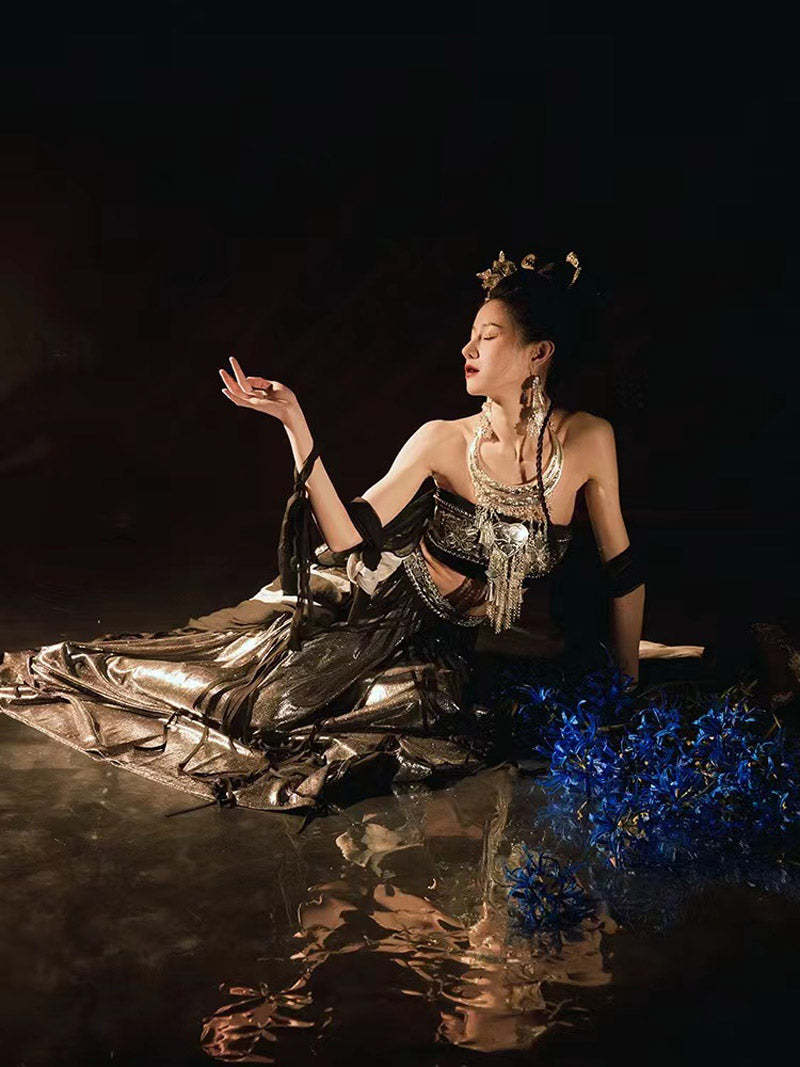 Black Gothic Style Embroidery Dunhuang Feitian Hanfu Costume Skirt Set-Lovesyouforever