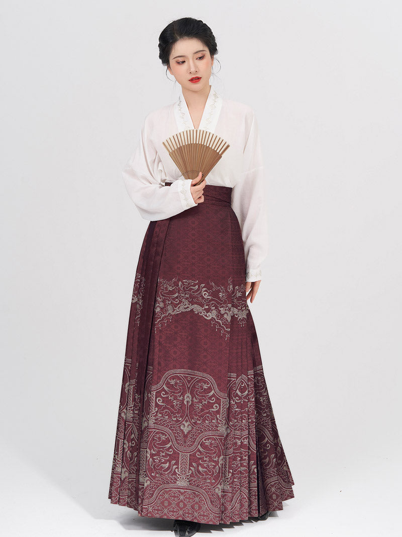Vintage Chinese Traditional Auspicious Flower Pattern Yarn-dyed Jacquard Cloth Mamianqun Morden Hanfu Skirt-Lovesyouforever